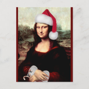 Mona Lisa Weihnachtsmannmütze Weihnachten Postkarte