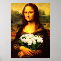 Mona Lisa With Bouquet Of White Roses