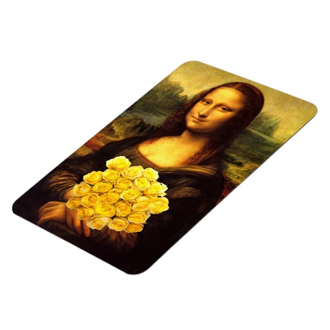 Mona Lisa With Bouquet Of Yellow Roses Magnet (Linke Seite)