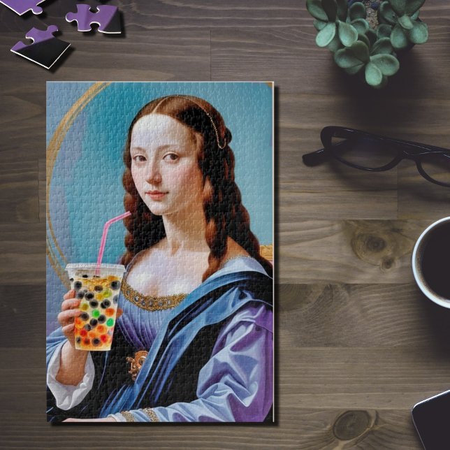 Mona Lisas Bubble-Tea-Moment – 1014-Teile-Puzzle  (Von Creator hochgeladen)