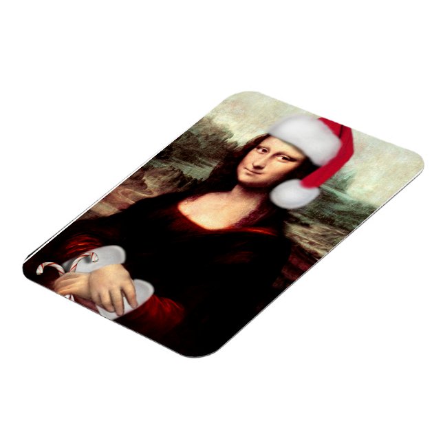 Mona Lisas Weihnachtszeit-Weihnachtsmannmütze Magnet (Linke Seite)