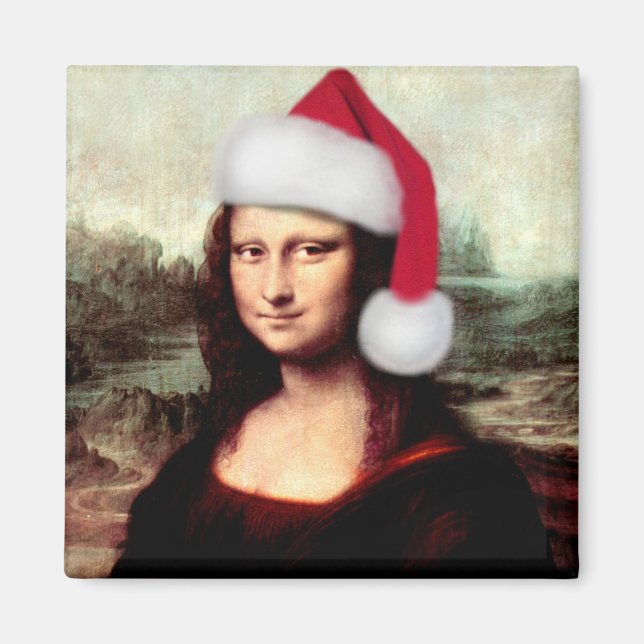 Mona Lisas Weihnachtszeit-Weihnachtsmannmütze Magnet (Vorne)