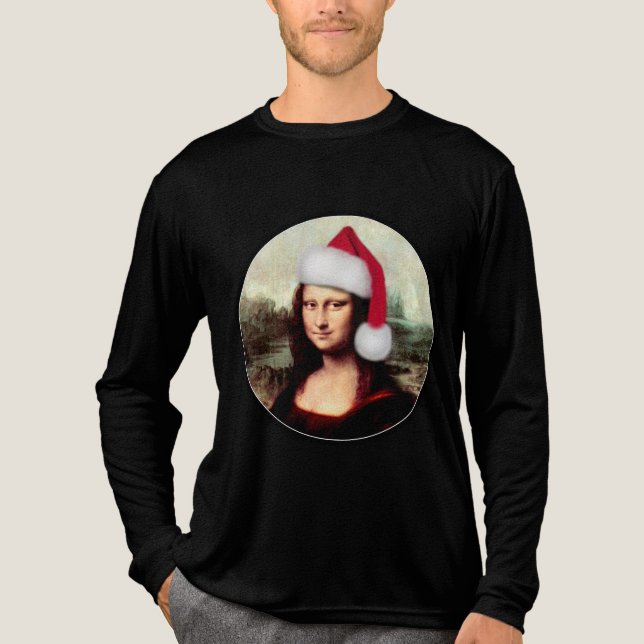 Mona Lisas Weihnachtszeit-Weihnachtsmannmütze Tri-Blend Shirt (Vorderseite)
