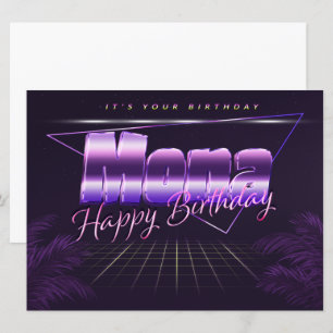 Mona Nom Prénom lila retro Carte Anniversaire