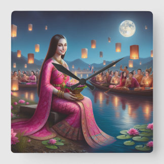 Mona Roy Krathong Festival Thailand Quadratische Wanduhr