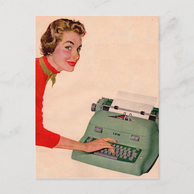 Mona und ihre neue Schreibmaschine Postkarte (Vorderseite)