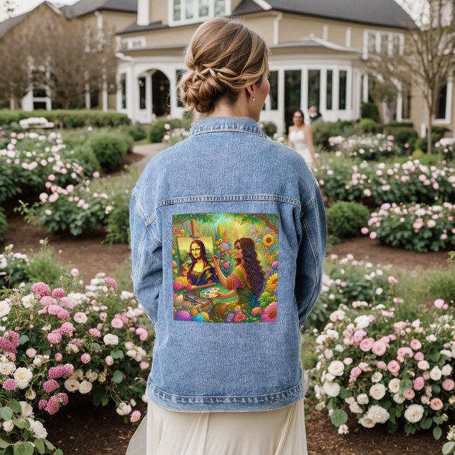 Mona zeichnend Mona im Blume-Garten Jeansjacke (Hochzeit Rückseite)
