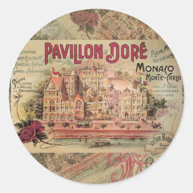 Monaco Extravagante Vintage Riviera Frankreich Runder Aufkleber (Vorderseite)