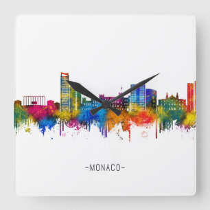 Monaco Frankreich Skyline Quadratische Wanduhr