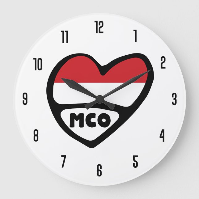 Monaco Ländercode MCO Flaggenmitte Große Wanduhr (Vorderseite)