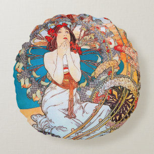 Monaco, Monte-Carlo, Alphonse Mucha-Kiefer Rundes Kissen