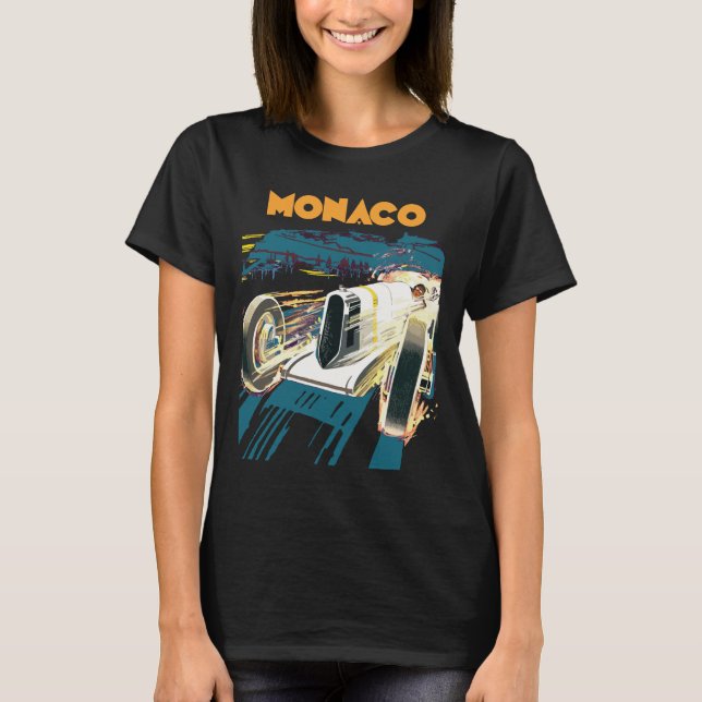 Monaco Oldtimer-Rennwagen Blau Reisen T-Shirt (Vorderseite)