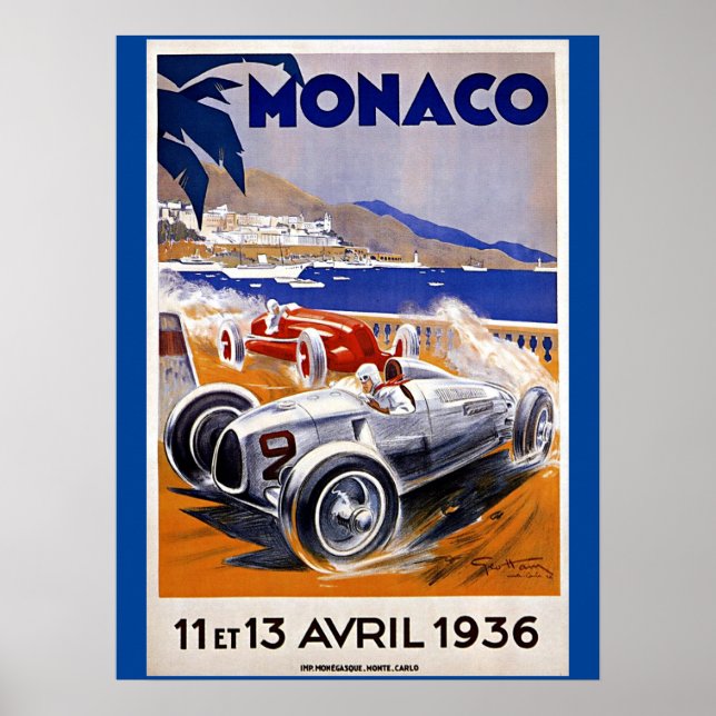 Monaco Reiseplakat, Auto 1936, Poster (Vorne)