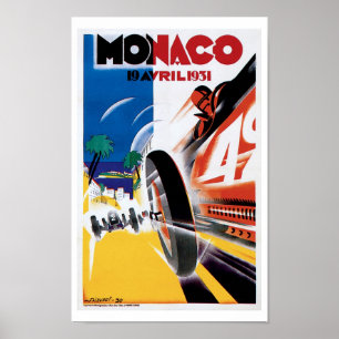Monaco-Rennen-Auto-Vintages Kunst-Druck-Plakat Poster