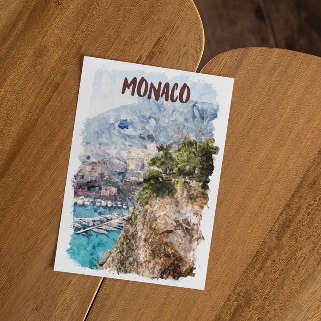 Monaco Retro Travel Port View Postkarte (monaco monte carlo postcard)