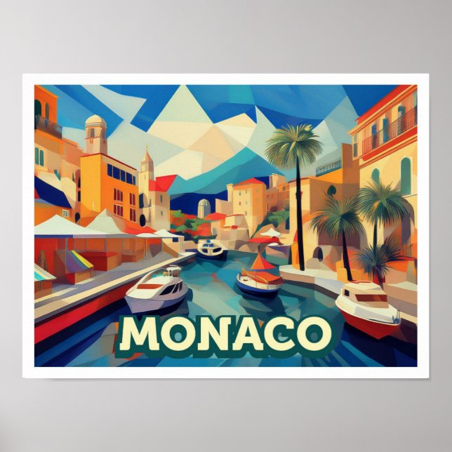 Monaco Travel künstlerisch bunt Poster (Vorne)