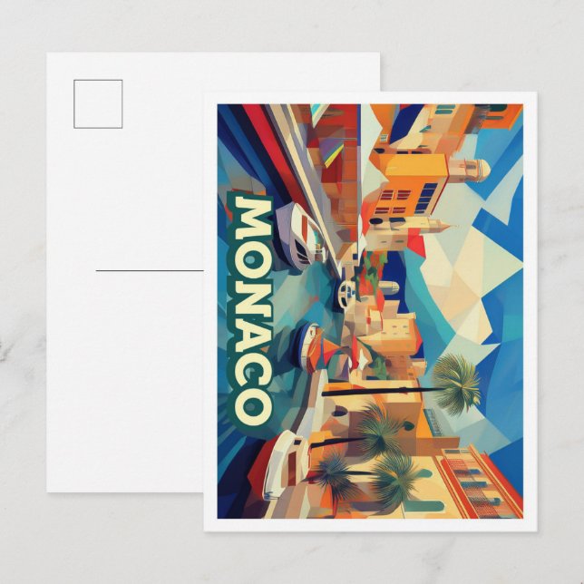 Monaco Travel künstlerisch bunt Postkarte (Vorne/Hinten)