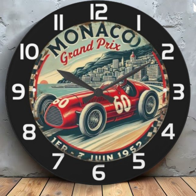 Monaco Vintage Racing Poster Große Wanduhr (Von Creator hochgeladen)