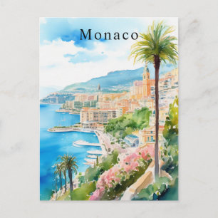Monaco Wasserfarbe Retro Reise Mittelmeer Postkarte
