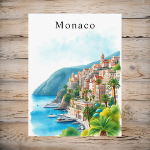Monaco-Wasserfarben-Retro-Reisekunst Postkarte