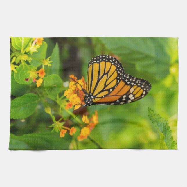 Monarch auf Lantana Geschirrtuch (Horizontal)