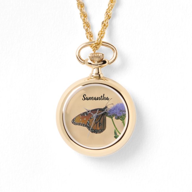 Monarch auf Lila Blume Natur Foto Schmetterling Armbanduhr (Vorderseite)