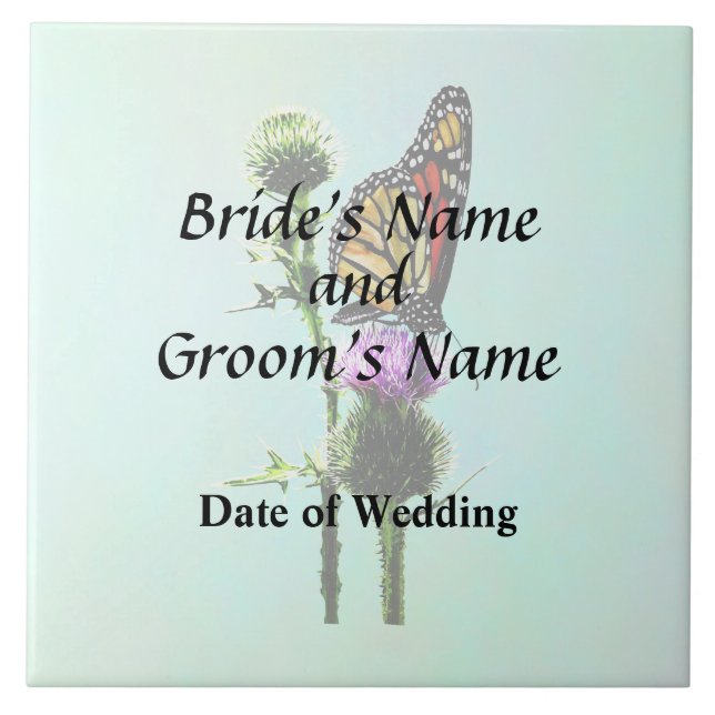 Monarch auf Thistle Wedding Products Fliese (Vorderseite)
