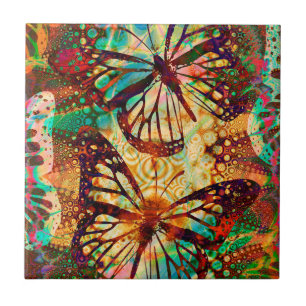 Monarch Butterfliegen Psychedelische Gefärbte Kraw Fliese