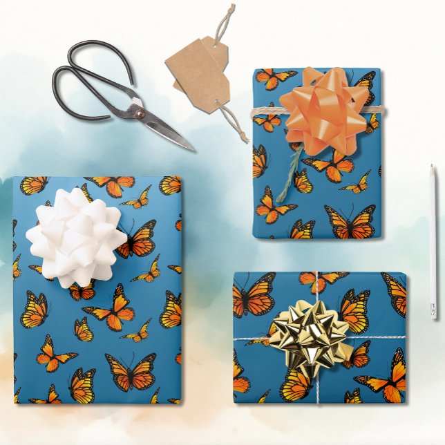 Monarch Butterflies Blue Ombre Geschenkpapier Set (Von Creator hochgeladen)