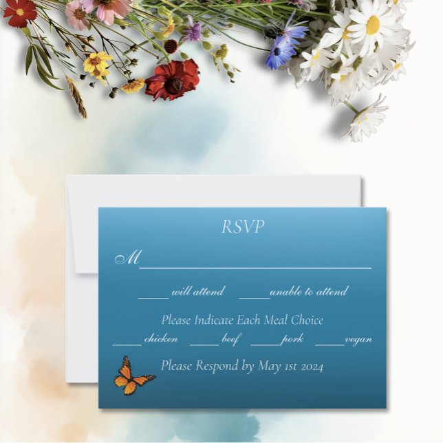 Monarch Butterflies Blue Ombre RSVP Karte (Von Creator hochgeladen)