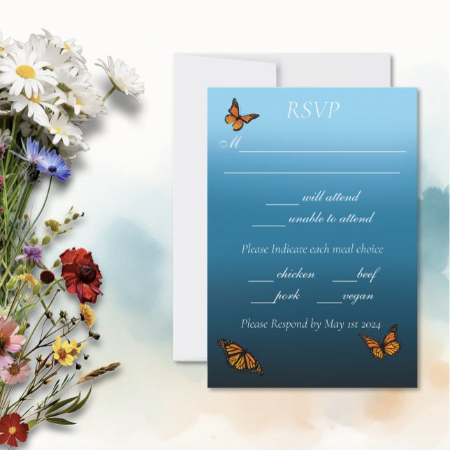 Monarch Butterflies Blue Ombre RSVP Karte (Von Creator hochgeladen)