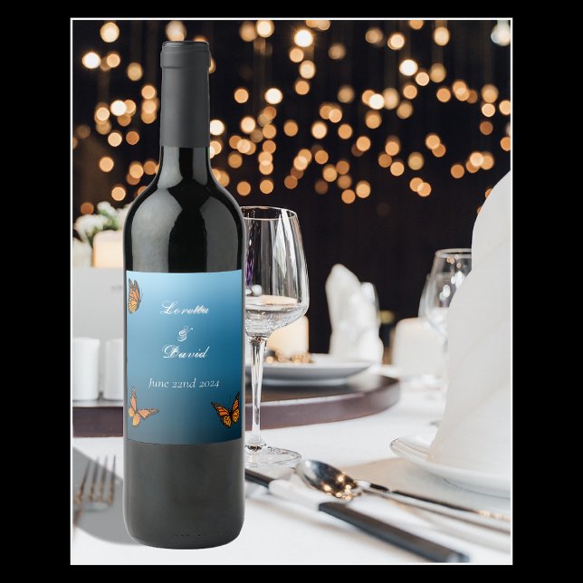Monarch Butterflies Blue Ombre Weinetikett (Von Creator hochgeladen)