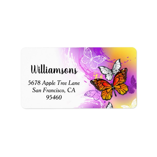 Monarch Butterflies on Purple Background Adressaufkleber (Vorne)
