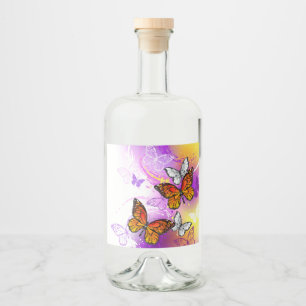 Monarch Butterflies on Purple Background Alkoholflaschenetikett