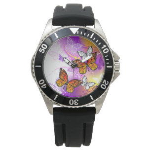 Monarch Butterflies on Purple Background Armbanduhr