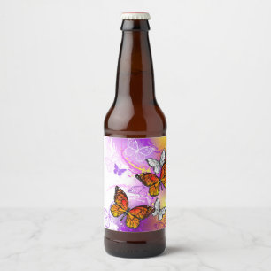 Monarch Butterflies on Purple Background Bierflaschenetikett