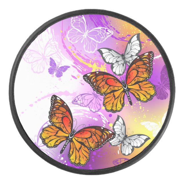 Monarch Butterflies on Purple Background Eishockey Puck (Vorderseite)
