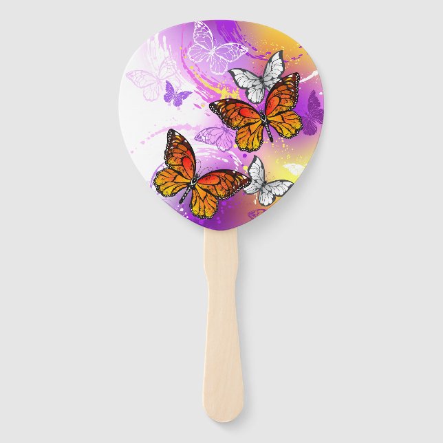 Monarch Butterflies on Purple Background Fächer (Vorderseite)