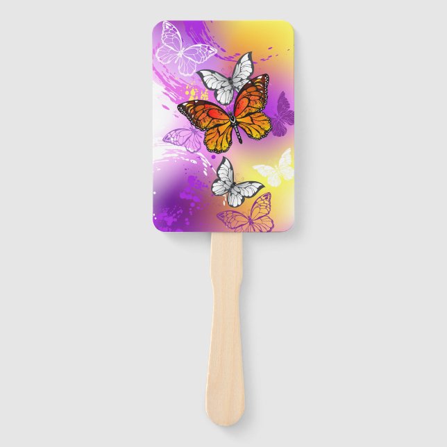 Monarch Butterflies on Purple Background Fächer (Vorderseite)
