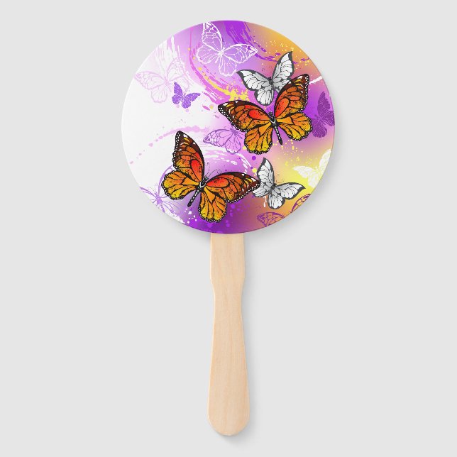 Monarch Butterflies on Purple Background Fächer (Vorderseite)