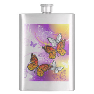 Monarch Butterflies on Purple Background Flachmann