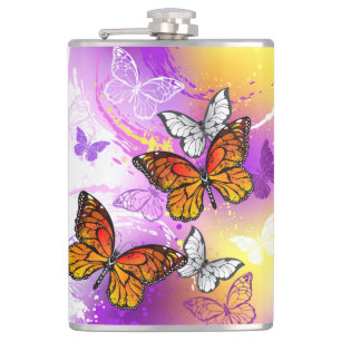 Monarch Butterflies on Purple Background Flachmann