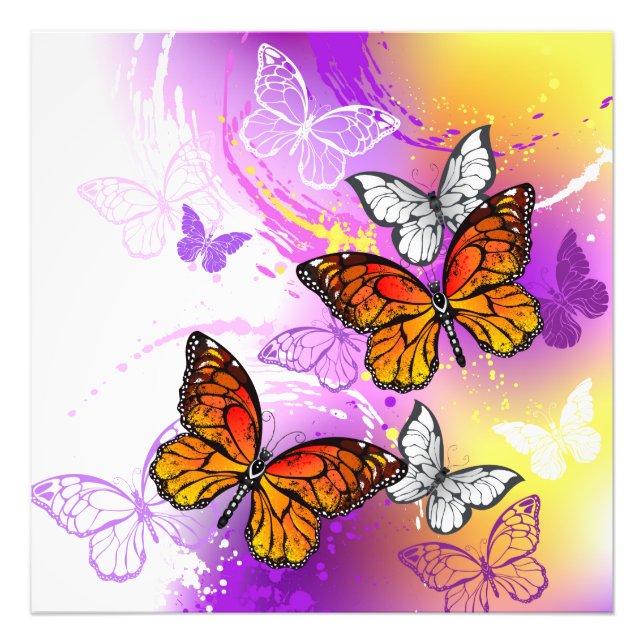 Monarch Butterflies on Purple Background Fotodruck (Vorne)