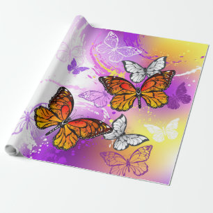 Monarch Butterflies on Purple Background Geschenkpapier