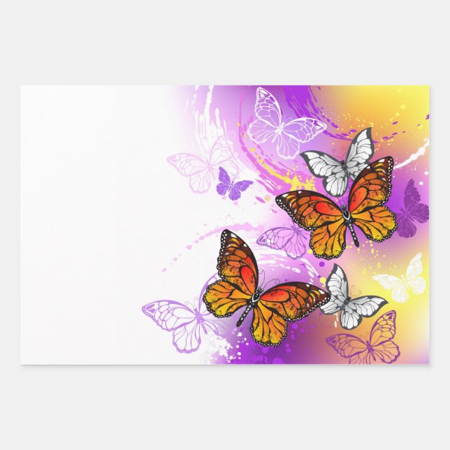 Monarch Butterflies on Purple Background Geschenkpapier Set (Vorderseite)