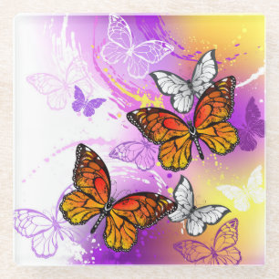 Monarch Butterflies on Purple Background Glasuntersetzer