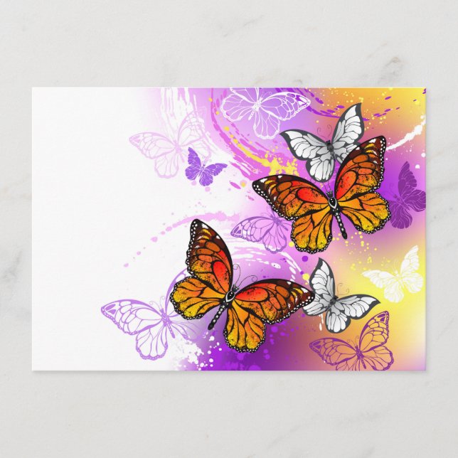 Monarch Butterflies on Purple Background Hinweiskarte (Vorderseite)