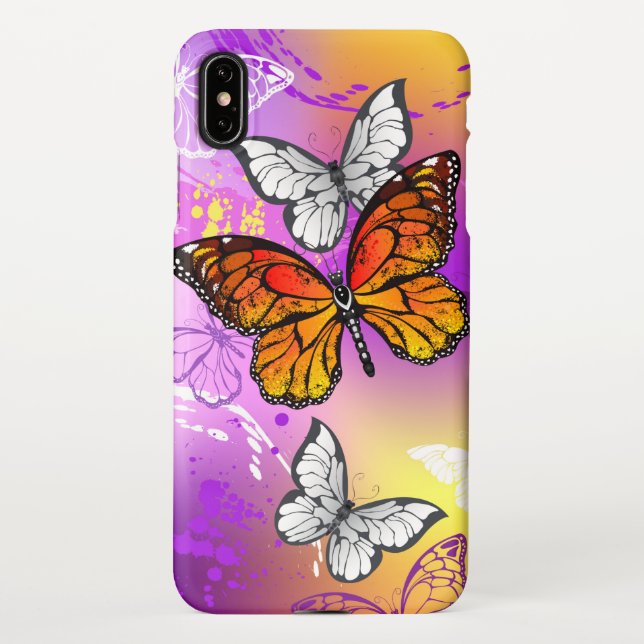 Monarch Butterflies on Purple Background iPhone Hülle (Rückseite)