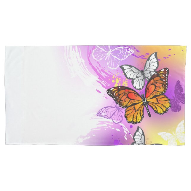 Monarch Butterflies on Purple Background Kissenbezug (Vorderseite)