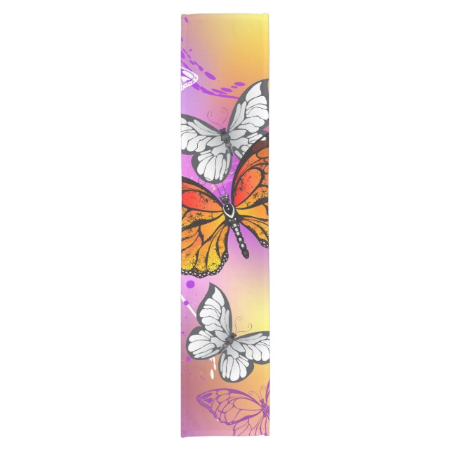 Monarch Butterflies on Purple Background Kurzer Tischläufer (Vorderseite)